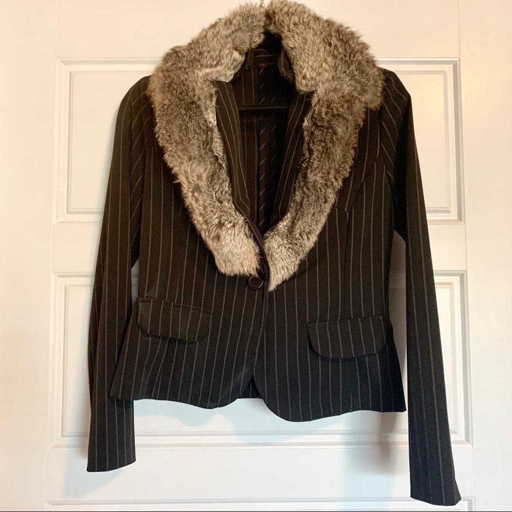 Cosmo Pinstripe Blazer with fur trim Size M